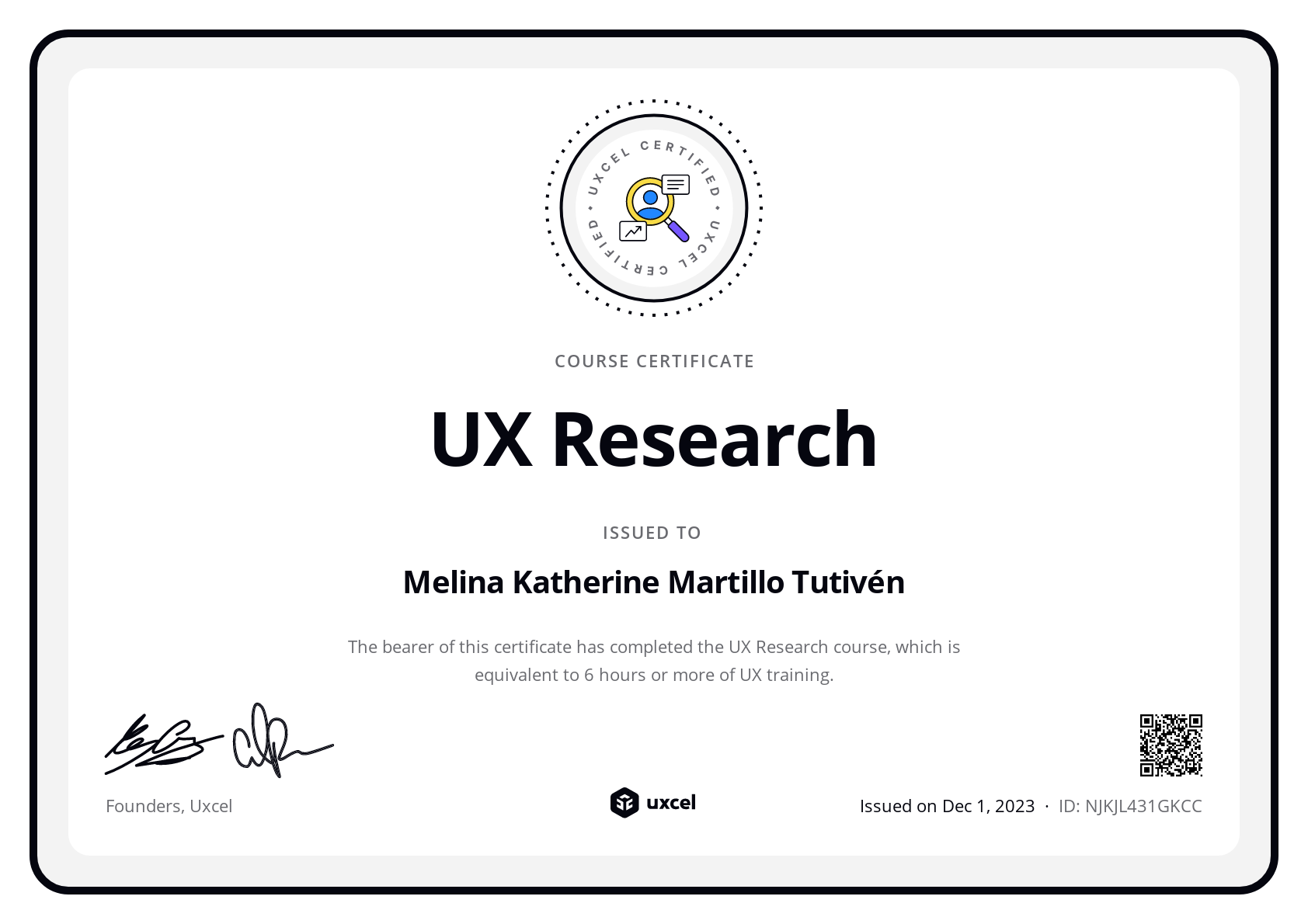Melina Katherine Martillo Tutivén's certificate